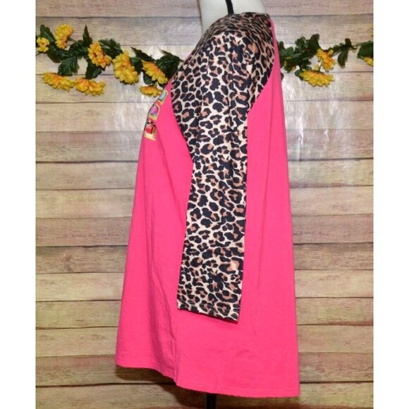Southern Stitch Pink Raglan Cheetah Print Sleeve Top T-Shirt LOVE Graphic Size L - Picture 5 of 9